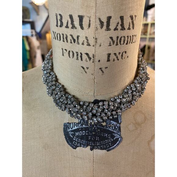 1950s rhinestone necklace and bracelet braided choker wedding prom 50s jewelry - Picture 8 of 8